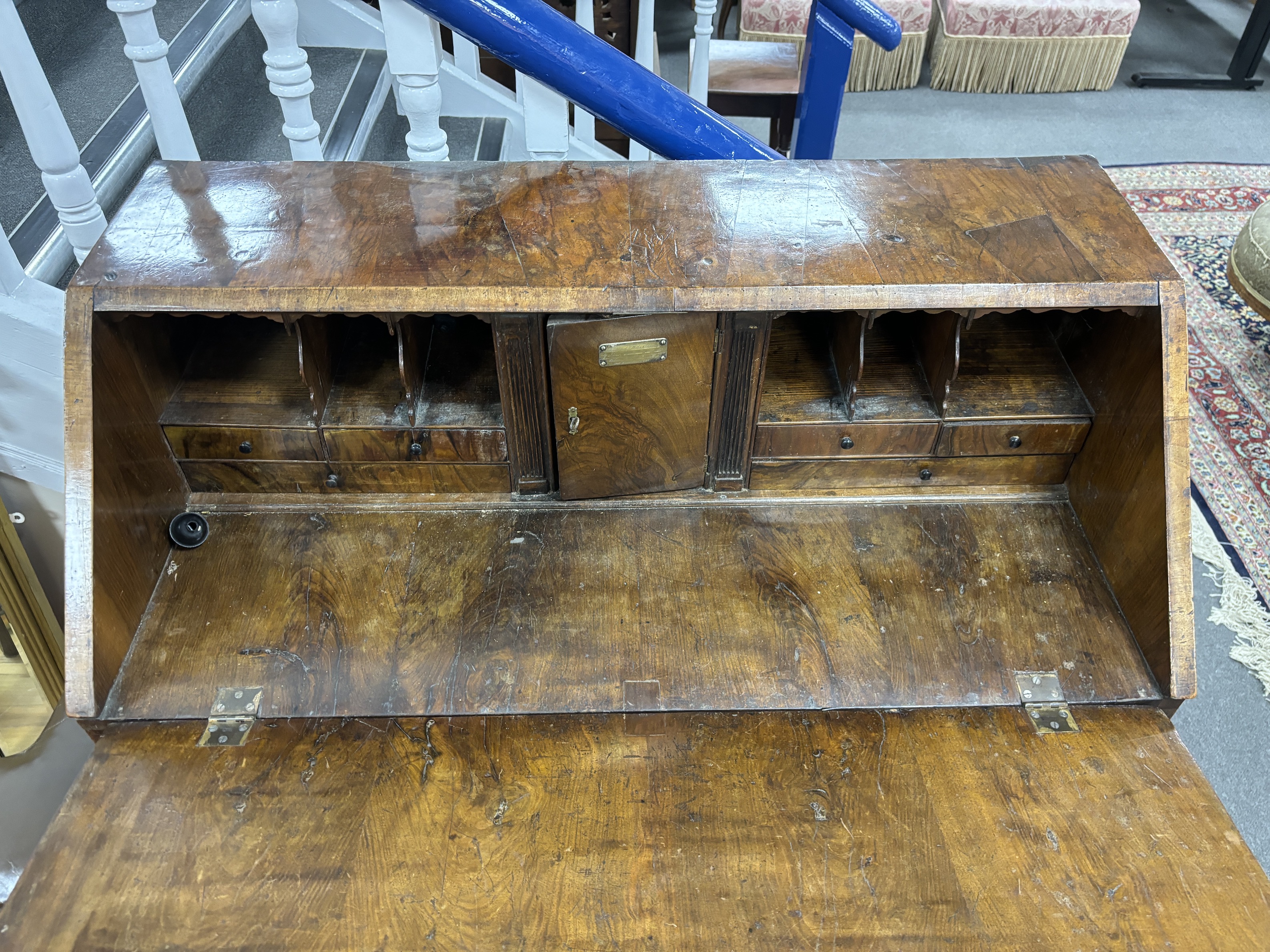 A 18th century walnut bureau, width 97cm, depth 50cm, height 104cm